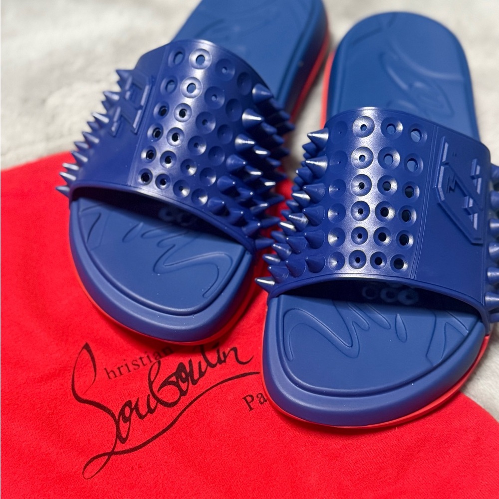 Christian Louboutin Vibrant Blue Spiked Slides